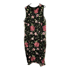 ASHLEY STEWART Sz 18W Embroidered Black Pink Floral Sleeveless All Black Back